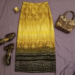 Full length wraparound brown patterned skirt